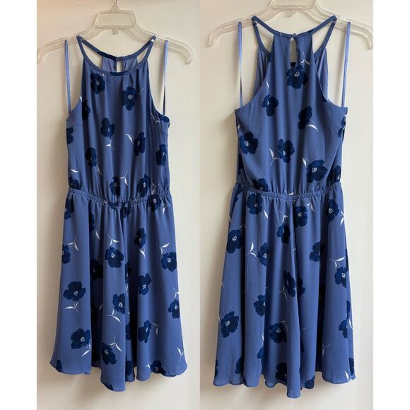 Banana Republic Blue Floral Halter Dress Spring Summer Wedding Church Work XS S - Picture 2 of 10